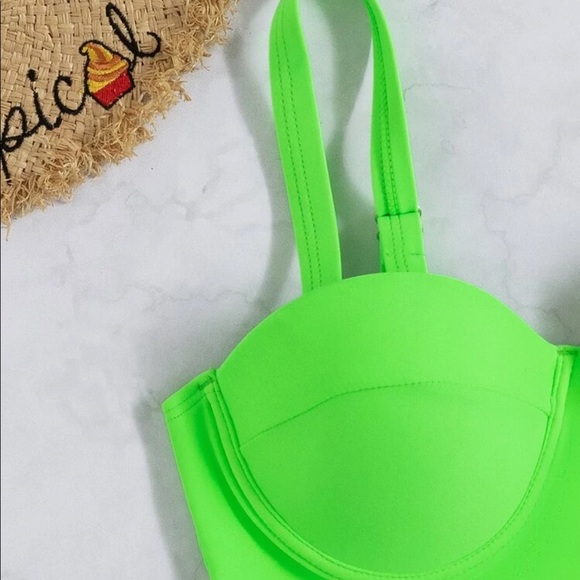 💚LOT OF 3 NWT & EUC 1980’s STYLE SWIMSUIT BIKINI TOPS NEON GREEN CORSET - Picture 7 of 8